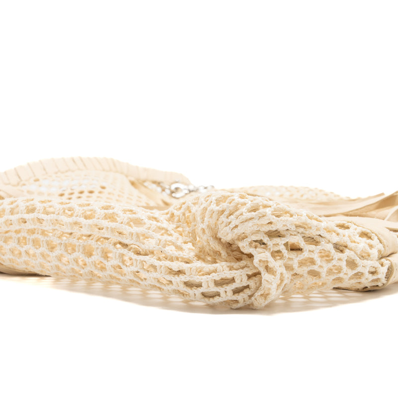 Chanel large beach tote bag lambskin / fabric ivory SHW