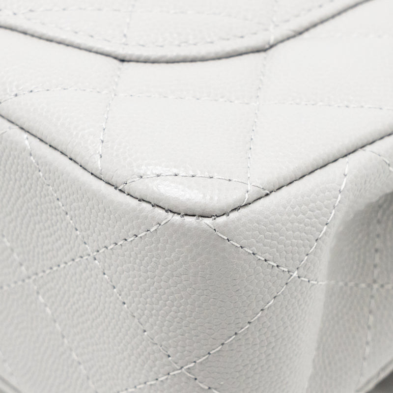 Chanel Small Classic Double Flap Bag Caviar Light Grey LGHW (Microchip)