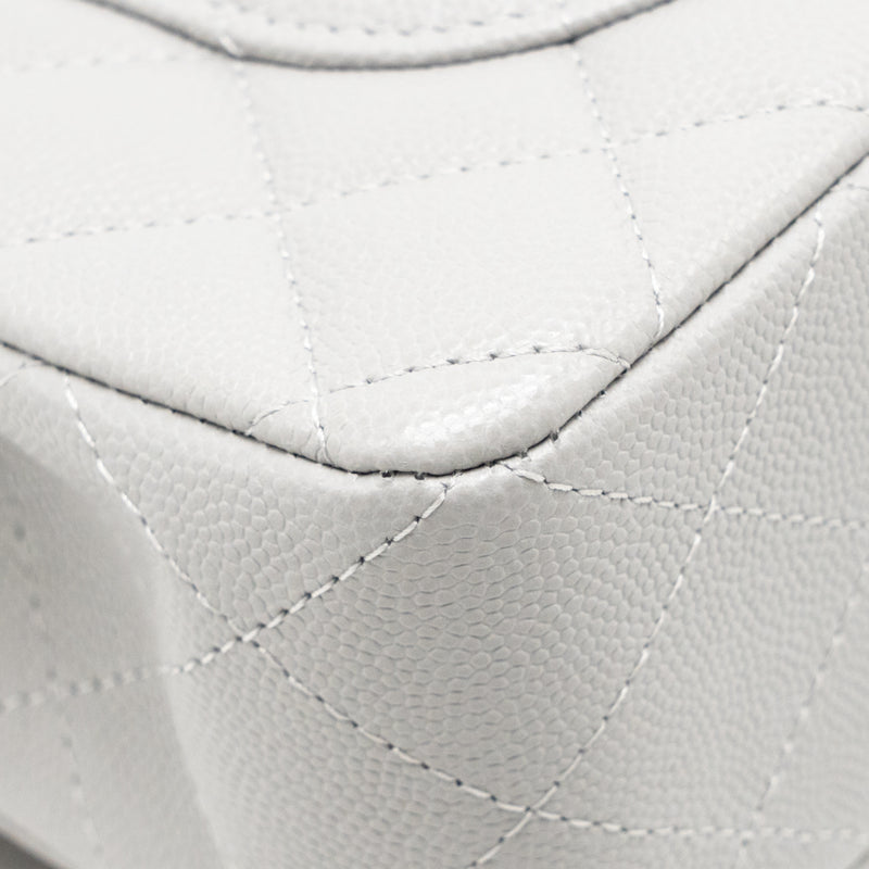 Chanel Small Classic Double Flap Bag Caviar Light Grey LGHW (Microchip)