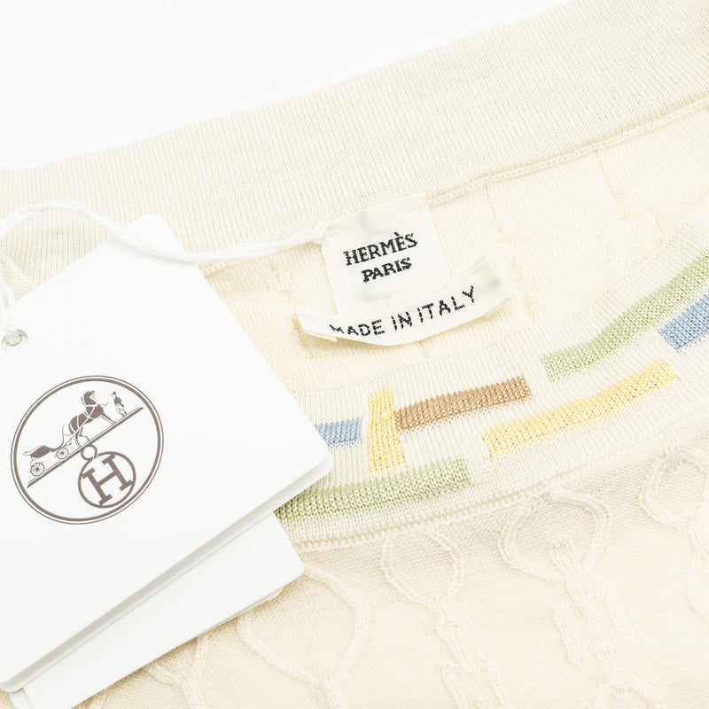 Hermes Size 38 Maile Torsades Top Cashmere/Silk White/Multicolour