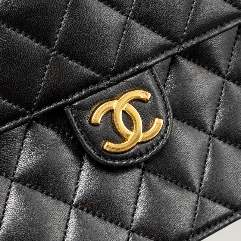 Chanel Vintage Square Flap Chain Bag Lambskin Black GHW