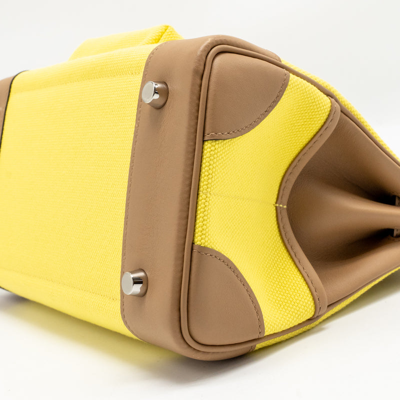 Hermes Birkin 25 Cargo Toile Goeland / Swift Jaune Citron / Chai SHW Stamp U