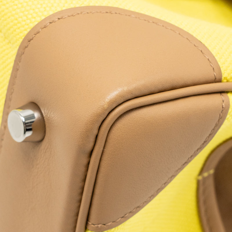 Hermes Birkin 25 Cargo Toile Goeland / Swift Jaune Citron / Chai SHW Stamp U