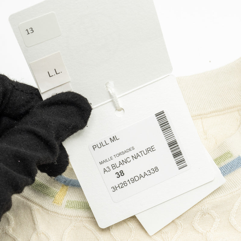 Hermes Size 38 Maile Torsades Top Cashmere/Silk White/Multicolour