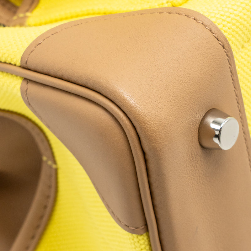 Hermes Birkin 25 Cargo Toile Goeland / Swift Jaune Citron / Chai SHW Stamp U