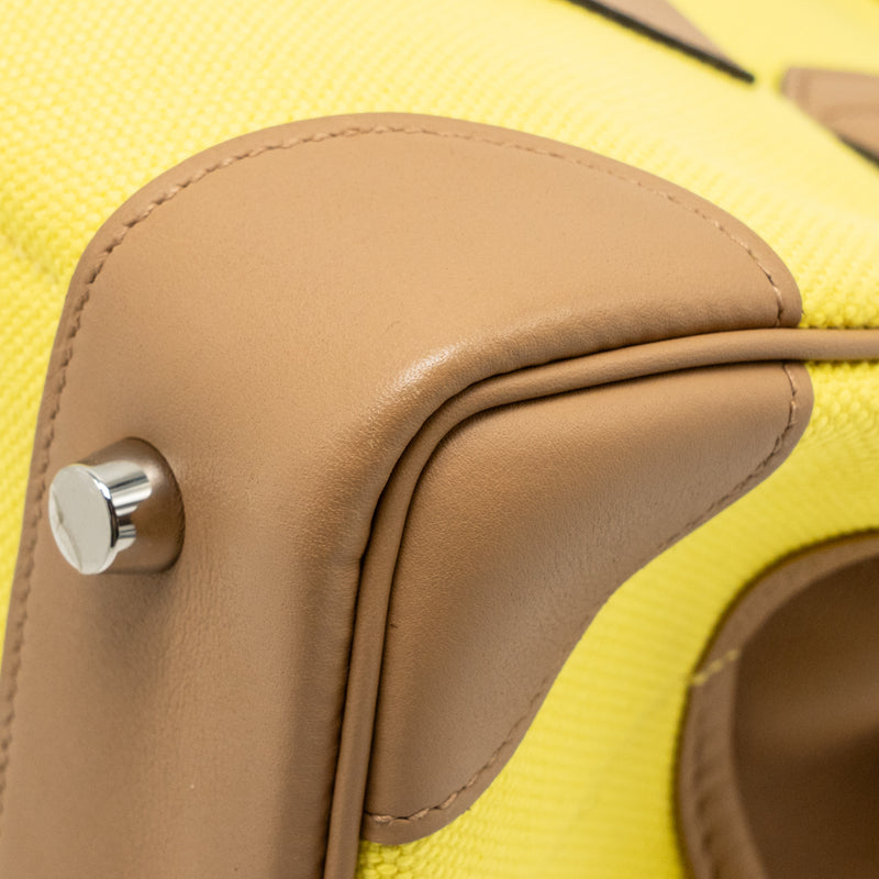 Hermes Birkin 25 Cargo Toile Goeland / Swift Jaune Citron / Chai SHW Stamp U