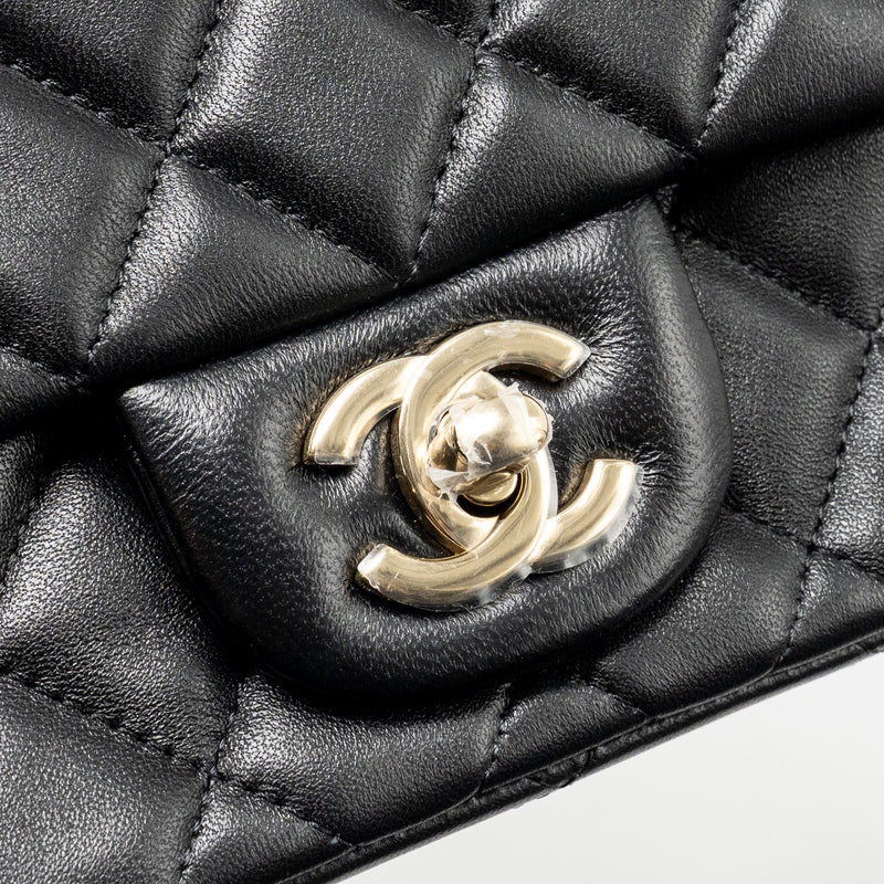 Chanel Classic mini square single flap bag lambskin black LGHW (Microchip)