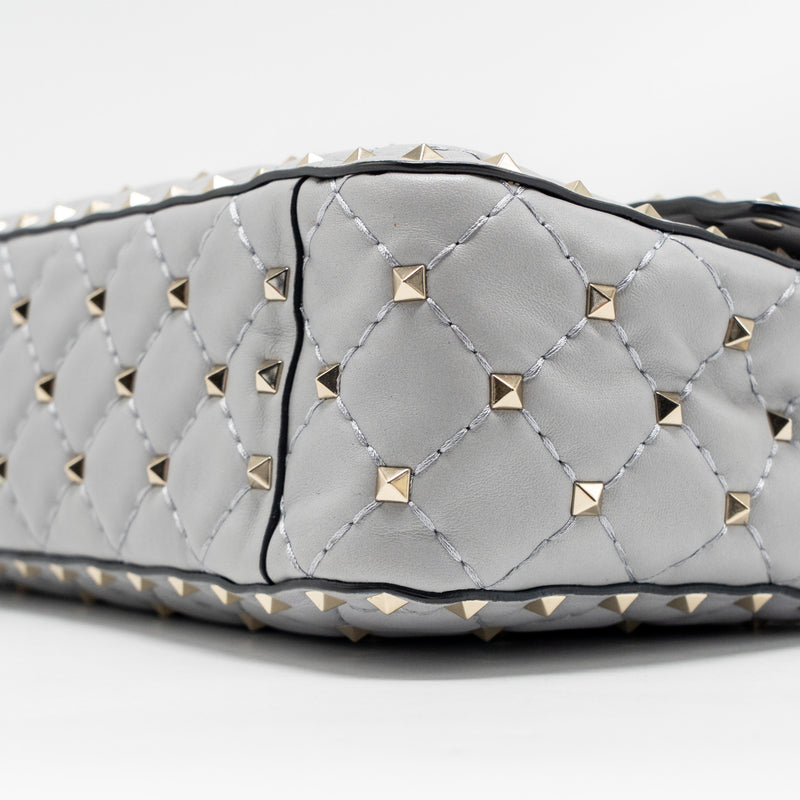 Valentino Medium Rockstud Spike Bag Lambskin Nappa Light Grey LGHW