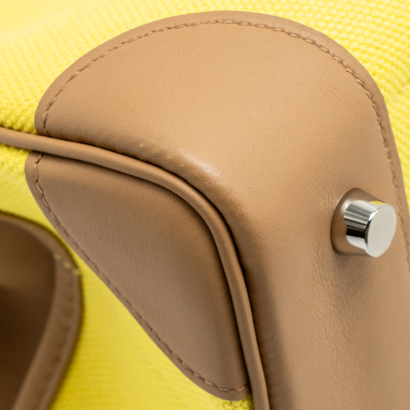 Hermes Birkin 25 Cargo Toile Goeland / Swift Jaune Citron / Chai SHW Stamp U