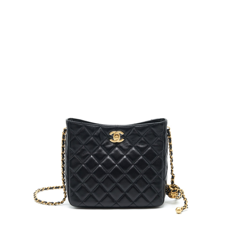Chanel 22S Hobo Small Pearl Crush Gold Hardware Lambskin Bag Black
