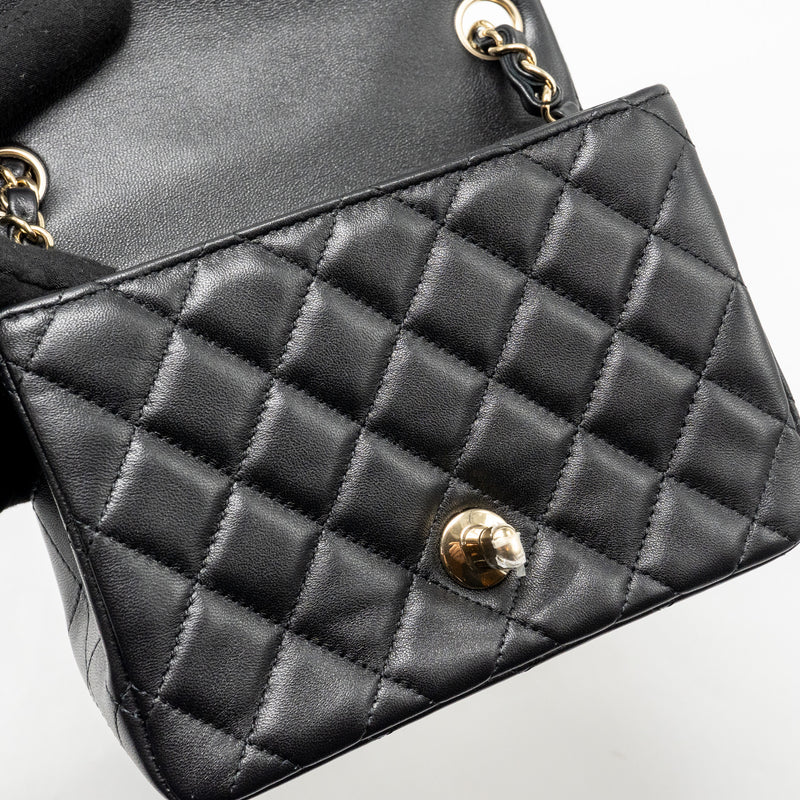 Chanel Classic mini square single flap bag lambskin black LGHW (Microchip)