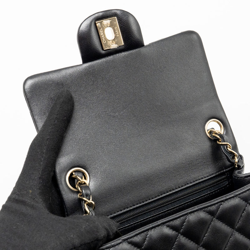 Chanel Classic mini square single flap bag lambskin black LGHW (Microchip)
