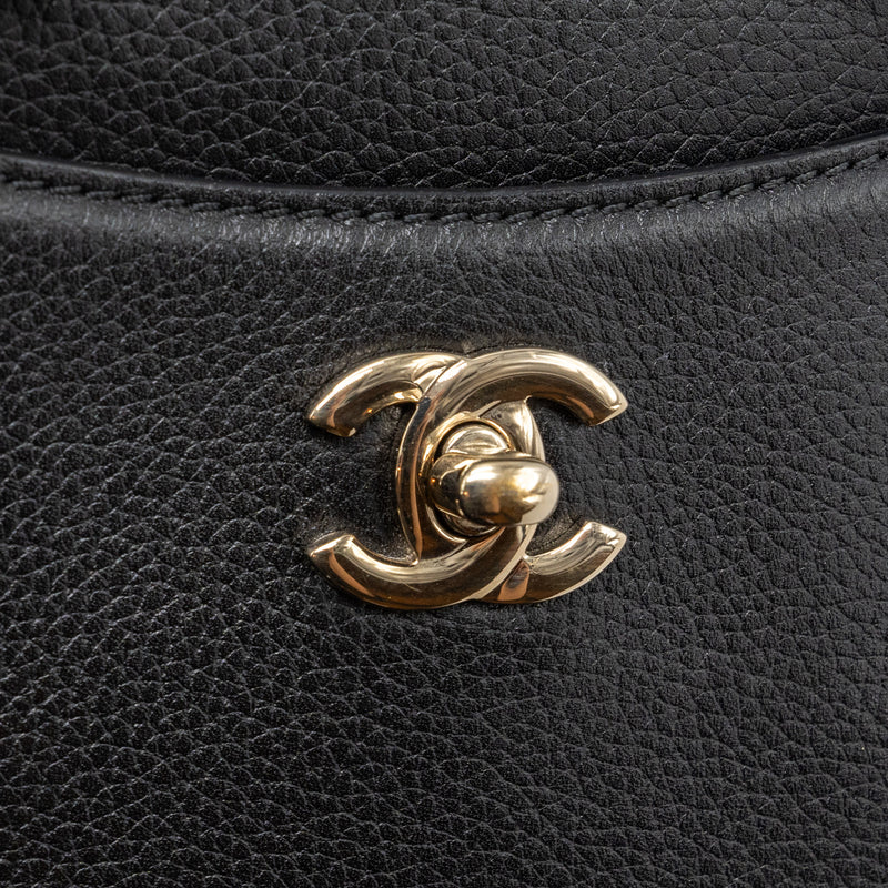 Chanel top handle small tote bag grained calfskin black LGHW