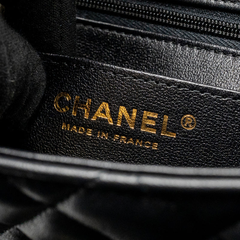 Chanel Classic mini square single flap bag lambskin black LGHW (Microchip)