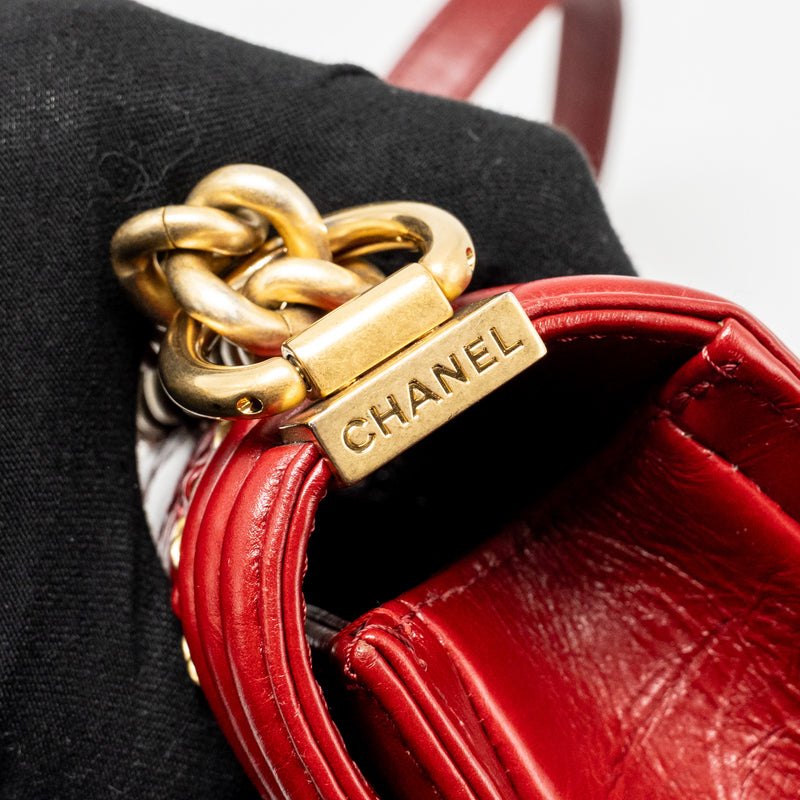 Chanel Small Jacket Boy Bag Aged Calfskin Red GHW