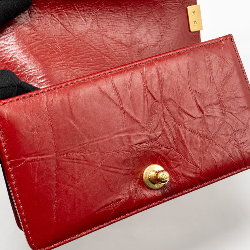Chanel Small Jacket Boy Bag Aged Calfskin Red GHW