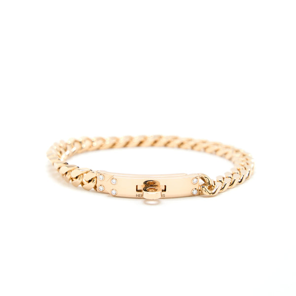 Hermes Size LG Kelly Gourmette Bracelet Rose Gold Diamonds