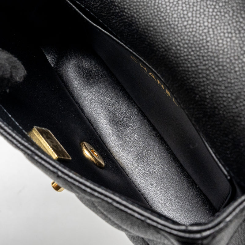 Chanel 24p Coco Love Mini Flap Bag Adjustable Chain Caviar Black Brush GHW (Microchip)
