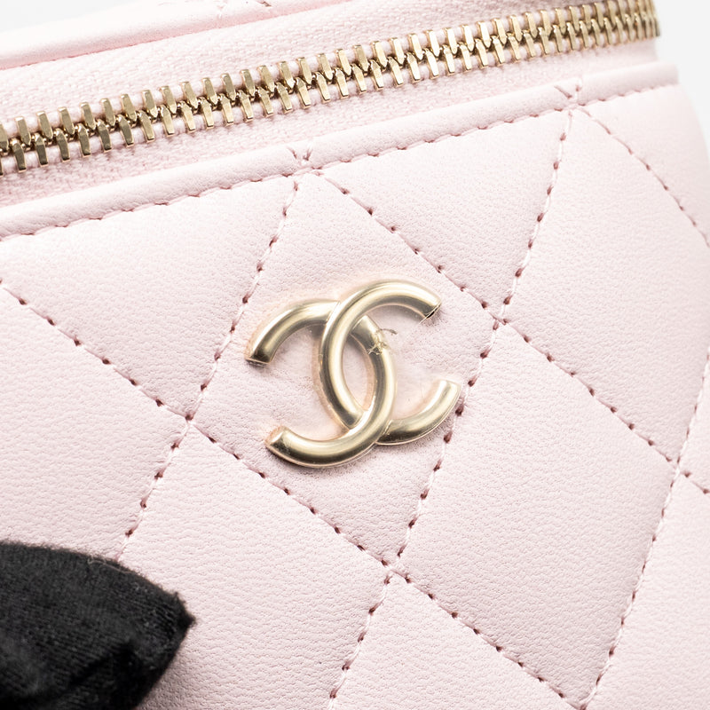 Chanel Top Handle Mini Vanity Case with Chain Lambskin Light Pink LGHW