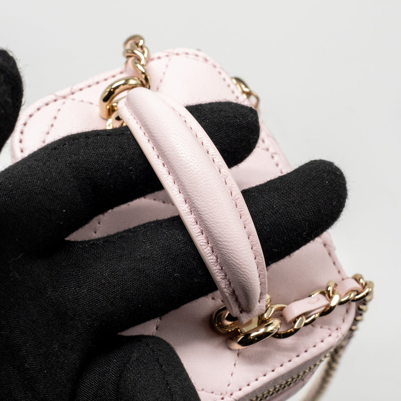 Chanel Top Handle Mini Vanity Case with Chain Lambskin Light Pink LGHW