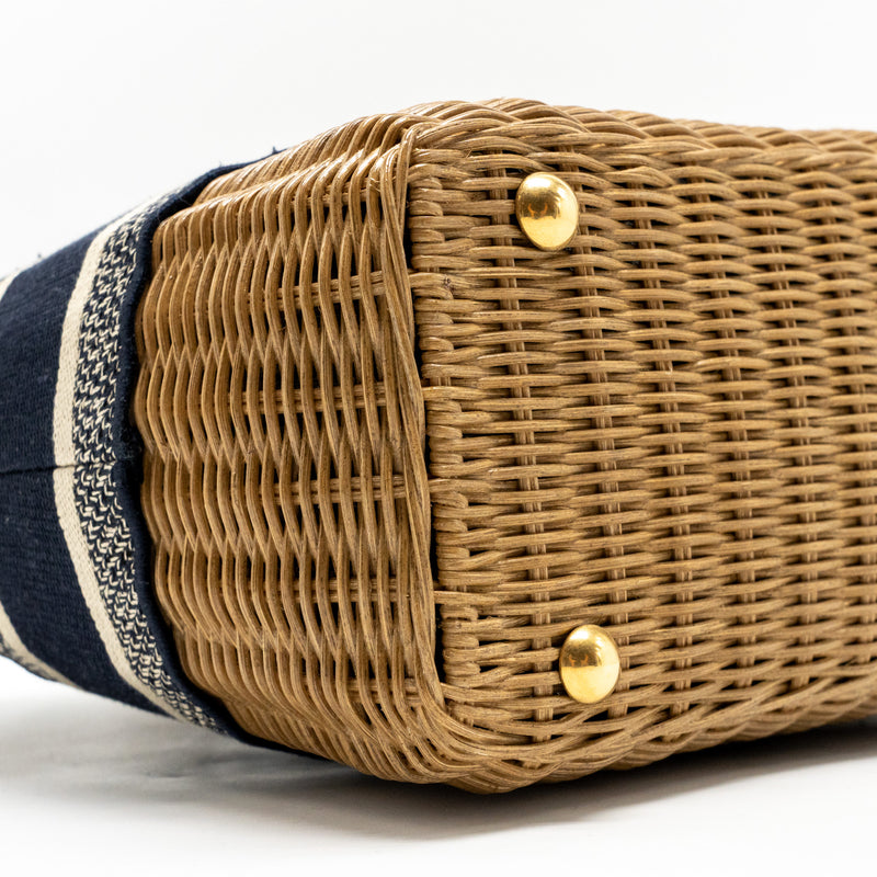 Dior Wicker Basket Shoulder Bag Blue Dior Oblique Jacquard GHW