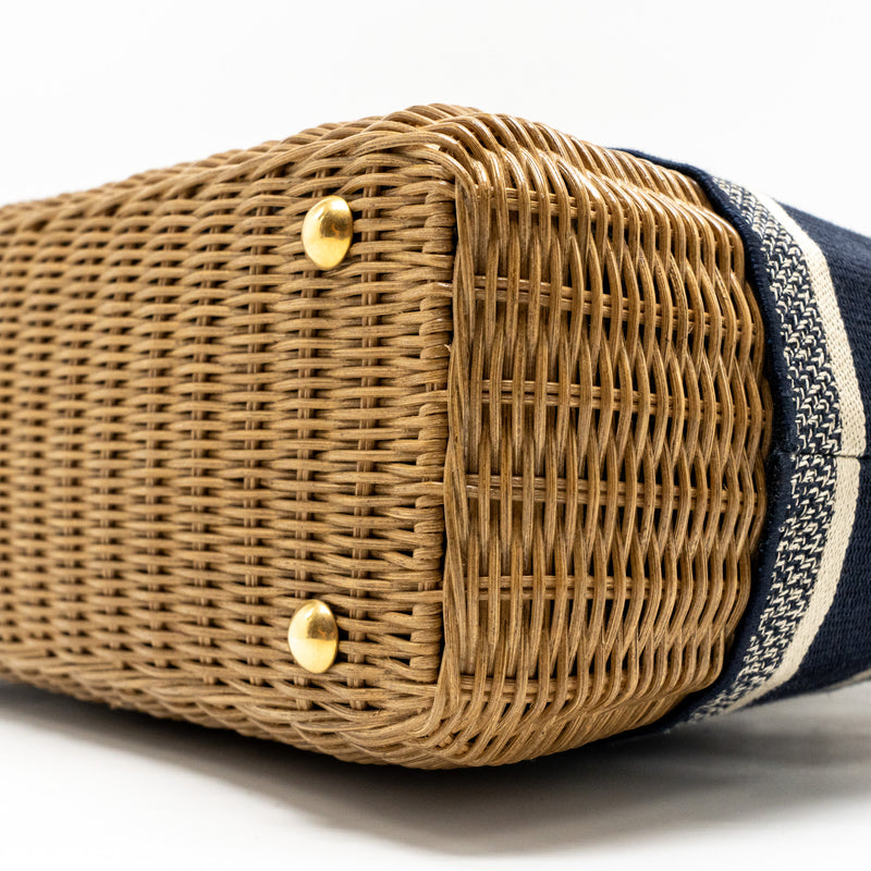 Dior Wicker Basket Shoulder Bag Blue Dior Oblique Jacquard GHW