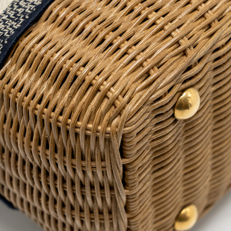 Dior Wicker Basket Shoulder Bag Blue Dior Oblique Jacquard GHW