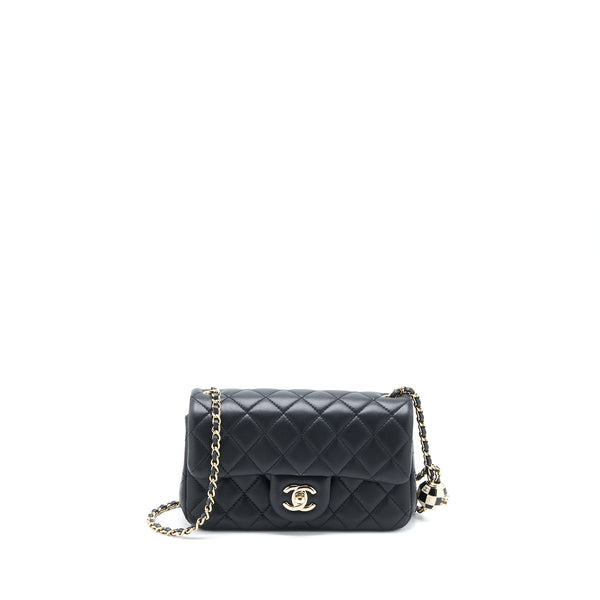 Chanel 23C Pearl Crush Mini Rectangular Flap Bag Lambskin Black LGHW (Microchip)