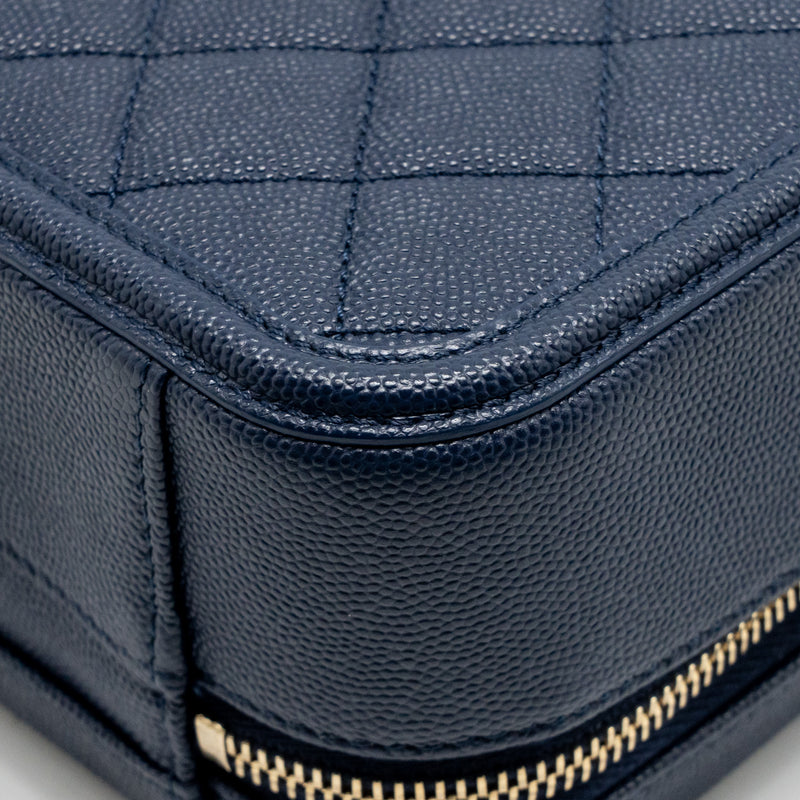 Chanel CC Top Handle Vanity Case Caviar Navy Blue GHW