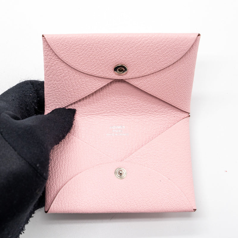 Hermes Calvi card holder chevre rose sakura SHW stamp D