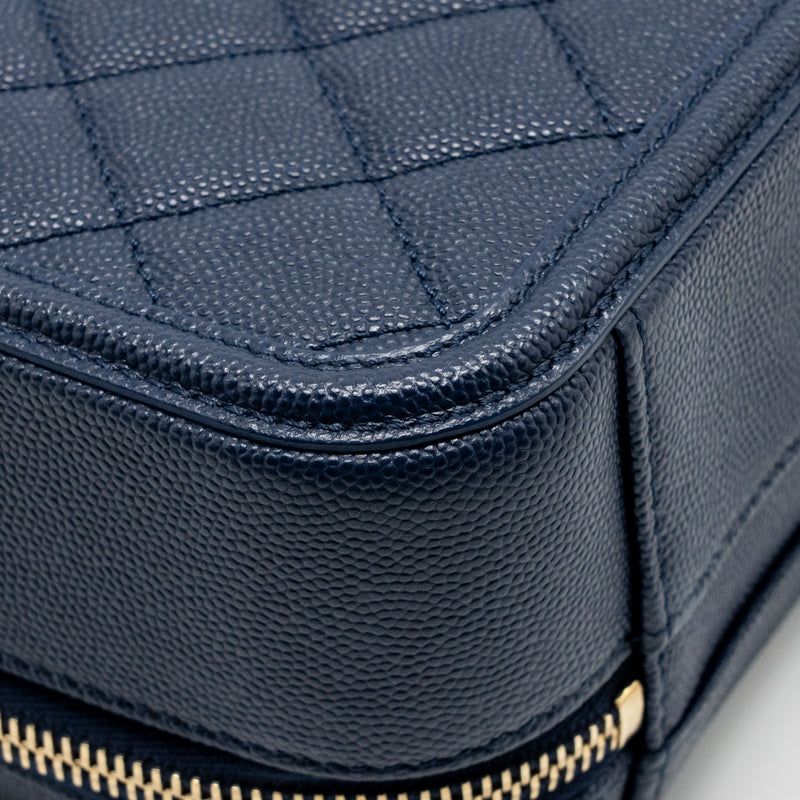 Chanel CC Top Handle Vanity Case Caviar Navy Blue GHW