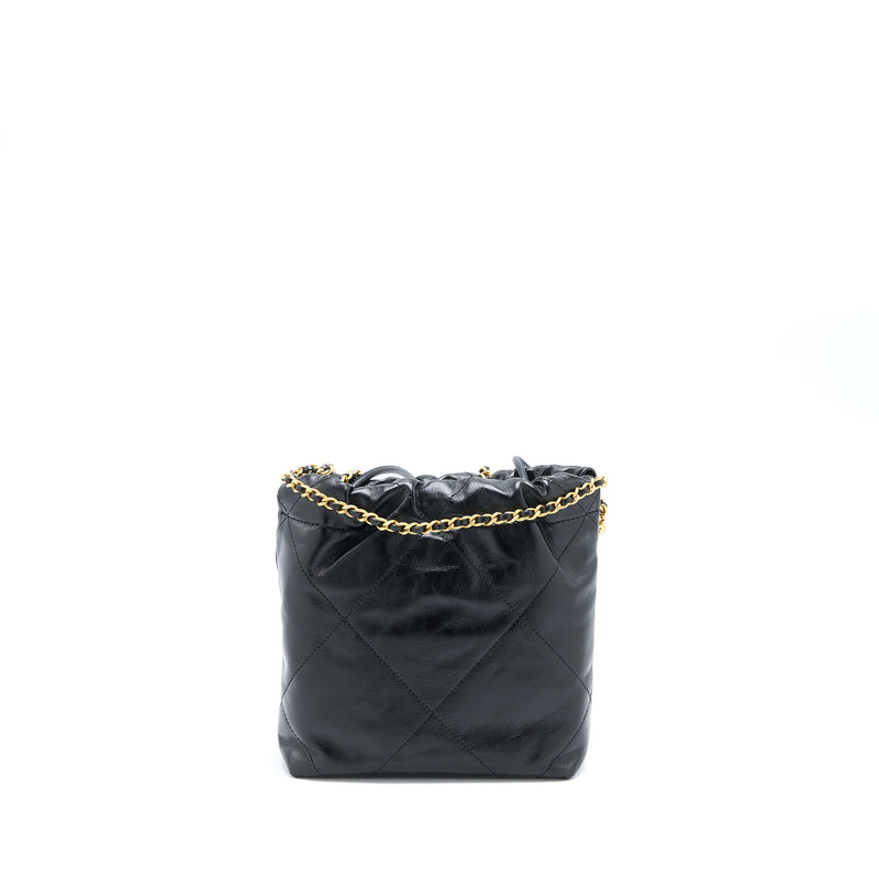 Chanel 23S Mini 22 Bag With Pearl Shiny Calfskin Black Brushed GHW (Microchip)