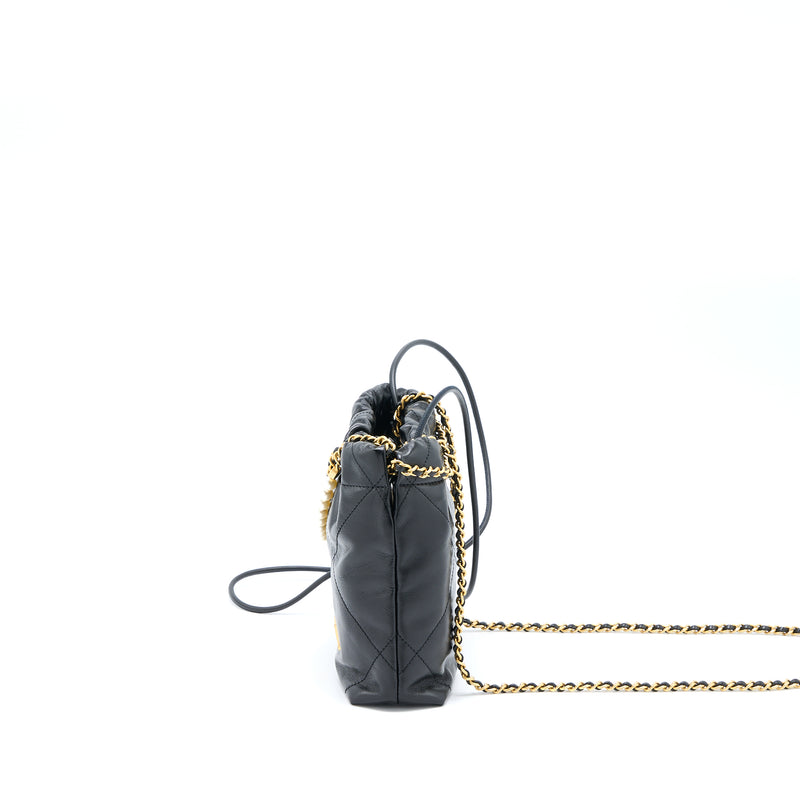 Chanel 23S Mini 22 Bag With Pearl Shiny Calfskin Black Brushed GHW (Microchip)