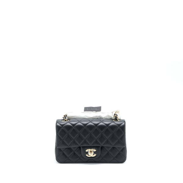 Chanel Mini Rectangular Flap Bag Lambskin Black LGHW (Microchip)