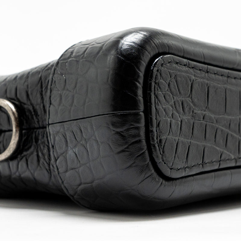 Chanel Small Gabrielle Hobo Bag With Top Handle Croc-embossed Calfskin Black Multicolour Hardware