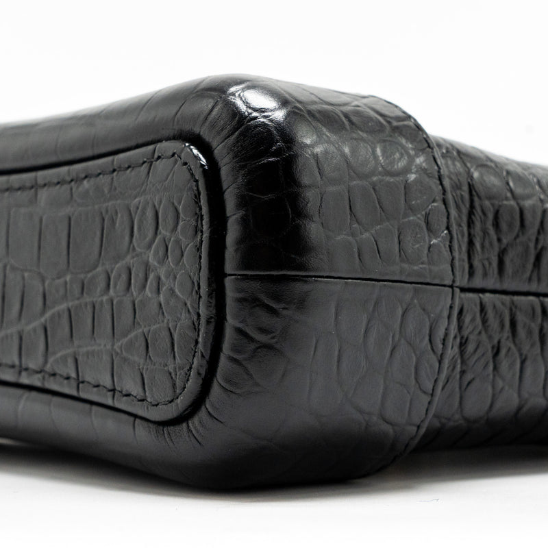 Chanel Small Gabrielle Hobo Bag With Top Handle Croc-embossed Calfskin Black Multicolour Hardware