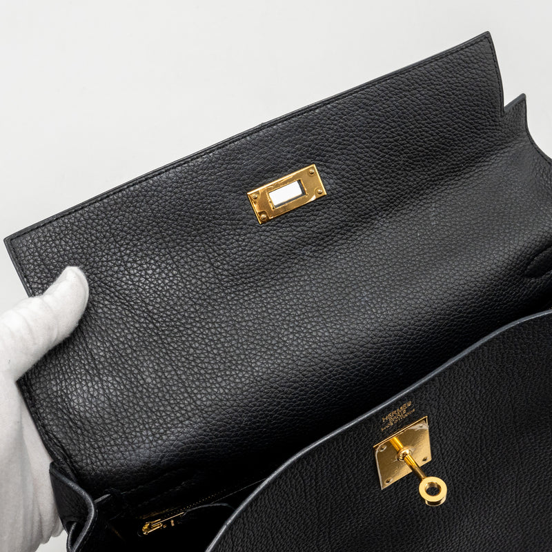 Hermes Kelly 32 Togo Black GHW Stamp Square R