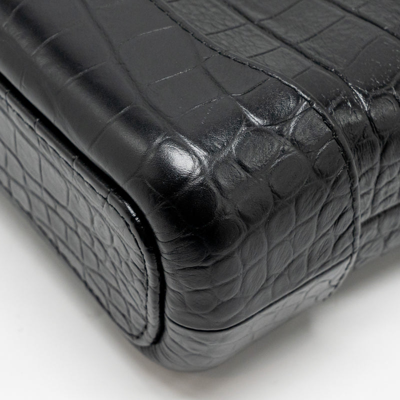 Chanel Small Gabrielle Hobo Bag With Top Handle Croc-embossed Calfskin Black Multicolour Hardware