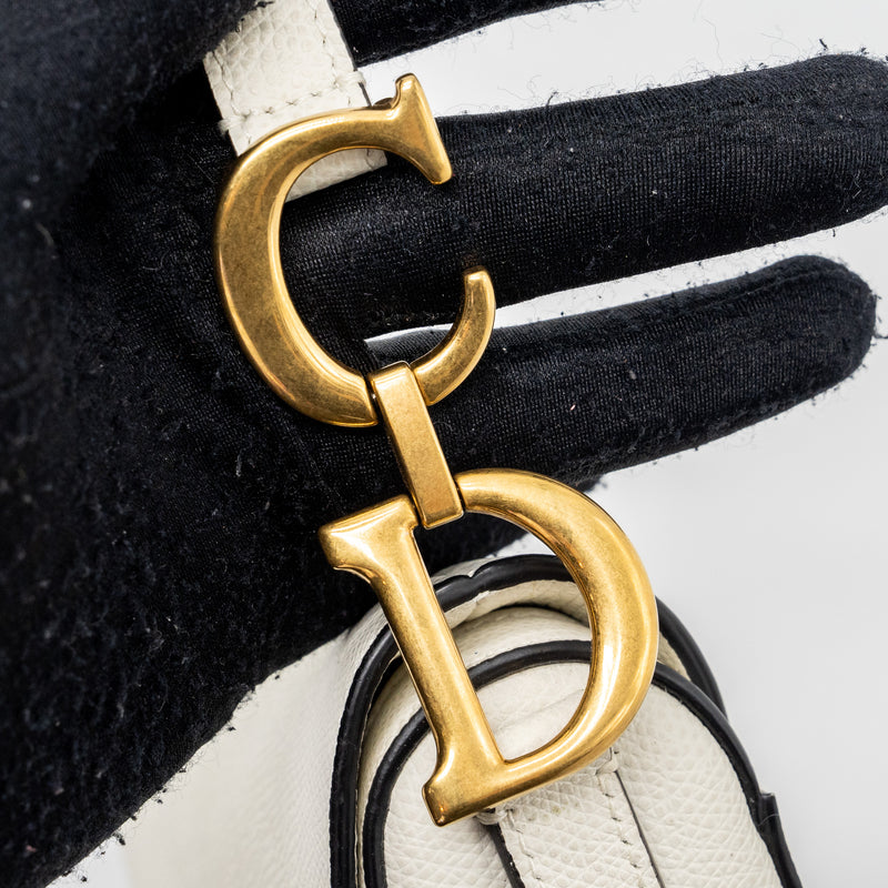 Christian Dior Grained Calfskin Mini Saddle Bag White