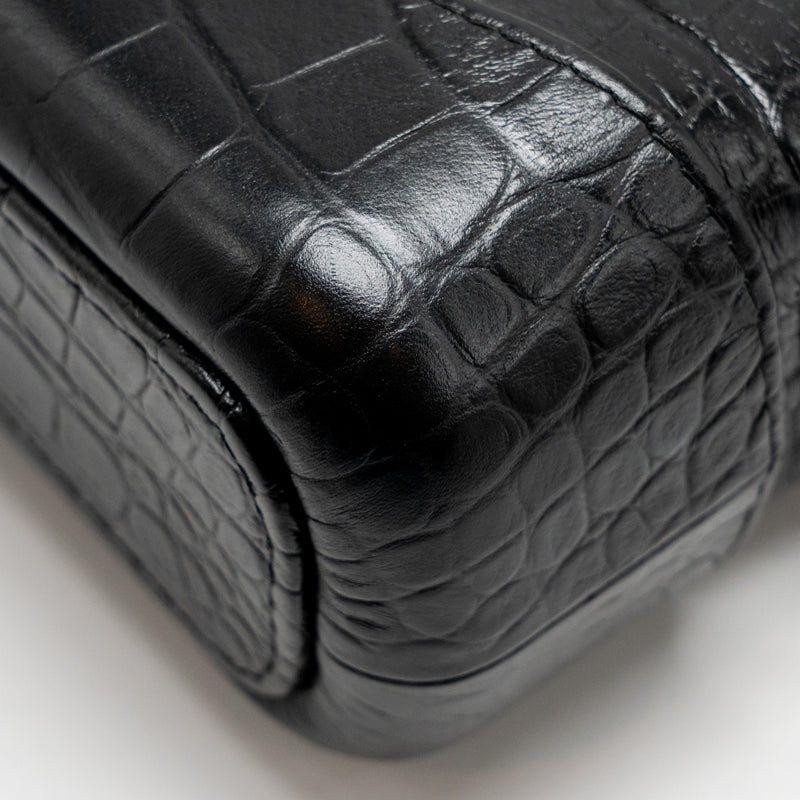 Chanel Small Gabrielle Hobo Bag With Top Handle Croc-embossed Calfskin Black Multicolour Hardware