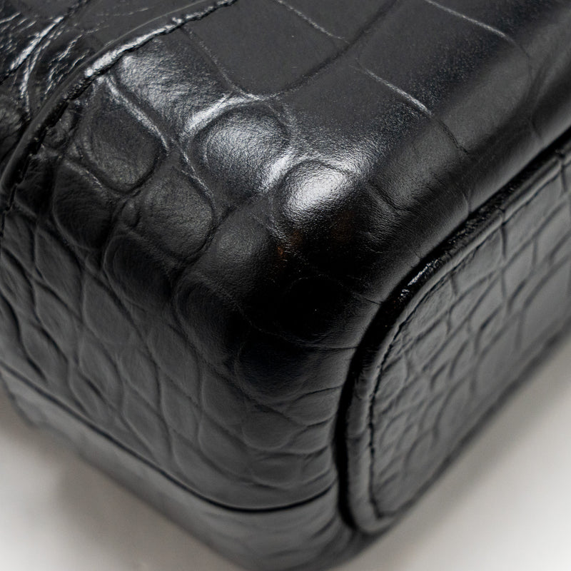 Chanel Small Gabrielle Hobo Bag With Top Handle Croc-embossed Calfskin Black Multicolour Hardware