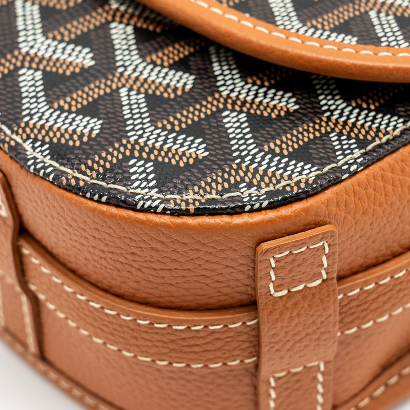 GOYARD Belvedere PM Messenger Bag Goyardline Canvas/Calfskin Black/Tan SHW