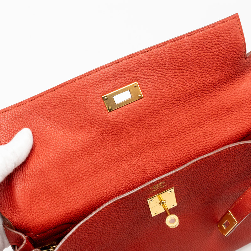 Hermes Kelly 32 Togo 5E Vermillion GHW Stamp Square Q