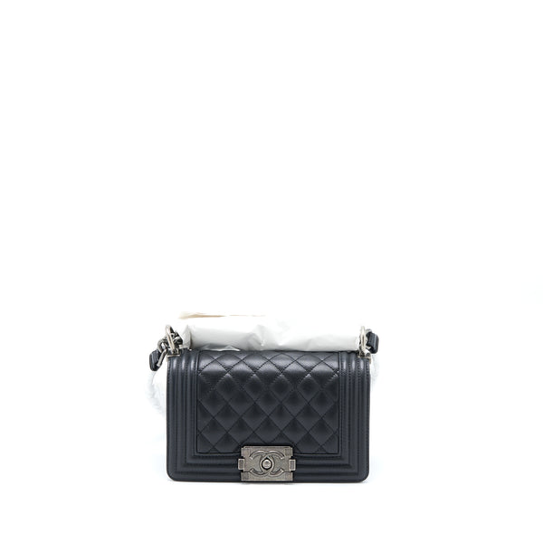 Chanel Small Boy Bag Caviar Black Ruthenium SHW (Microchip)