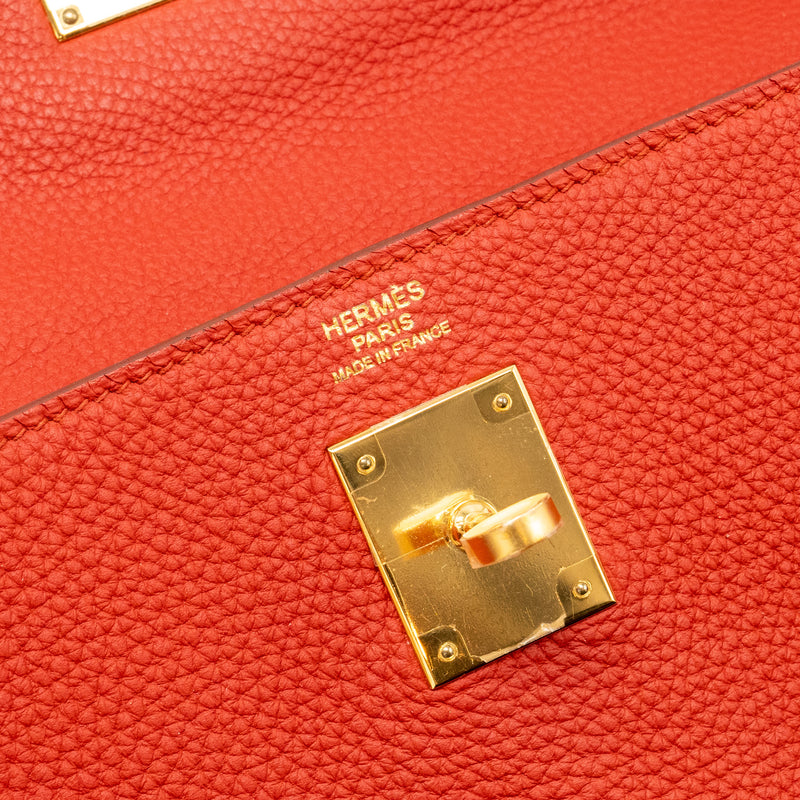 Hermes Kelly 32 Togo 5E Vermillion GHW Stamp Square Q