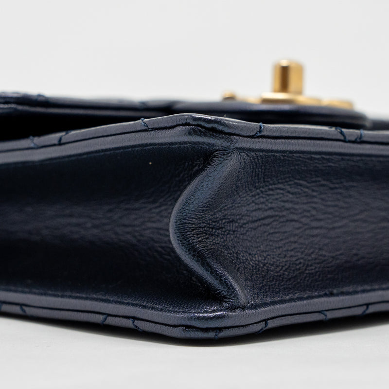 Chanel pearl decorated quilted flap bag lambskin navy GHW