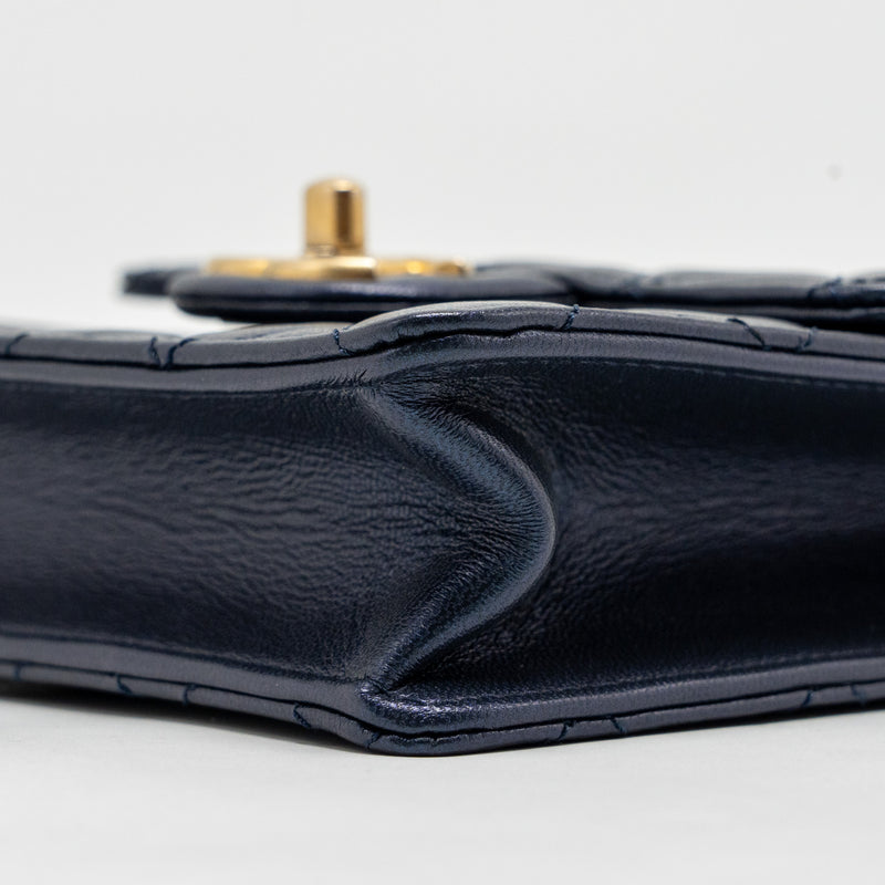 Chanel pearl decorated quilted flap bag lambskin navy GHW
