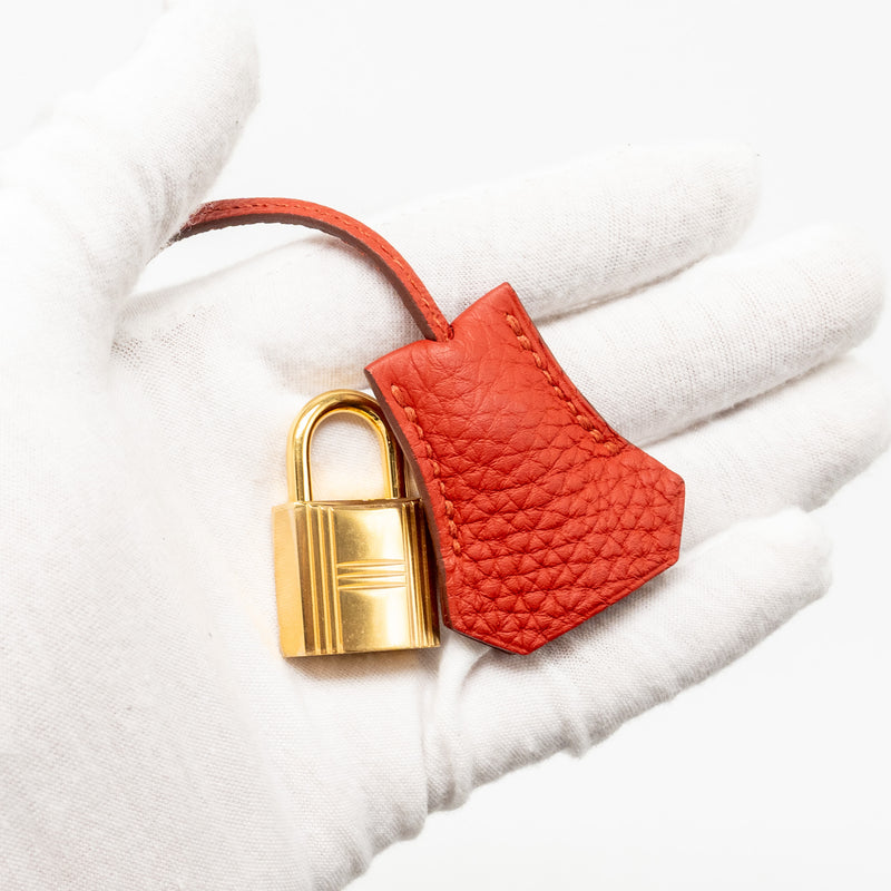 Hermes Kelly 32 Togo 5E Vermillion GHW Stamp Square Q
