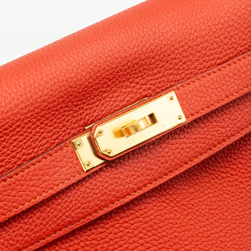 Hermes Kelly 32 Togo 5E Vermillion GHW Stamp Square Q