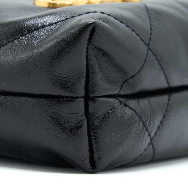 Chanel 23S Mini 22 Bag With Pearl Shiny Calfskin Black Brushed GHW (Microchip)